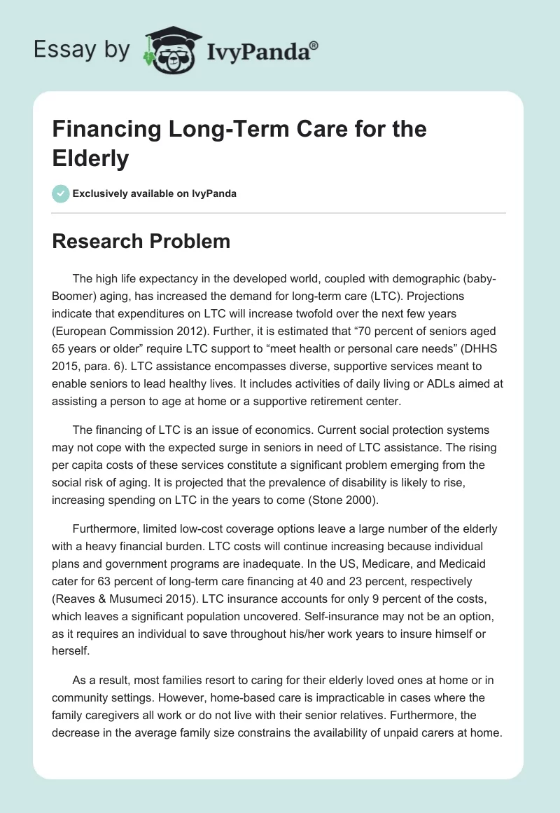 Financing Long-Term Care for the Elderly. Page 1