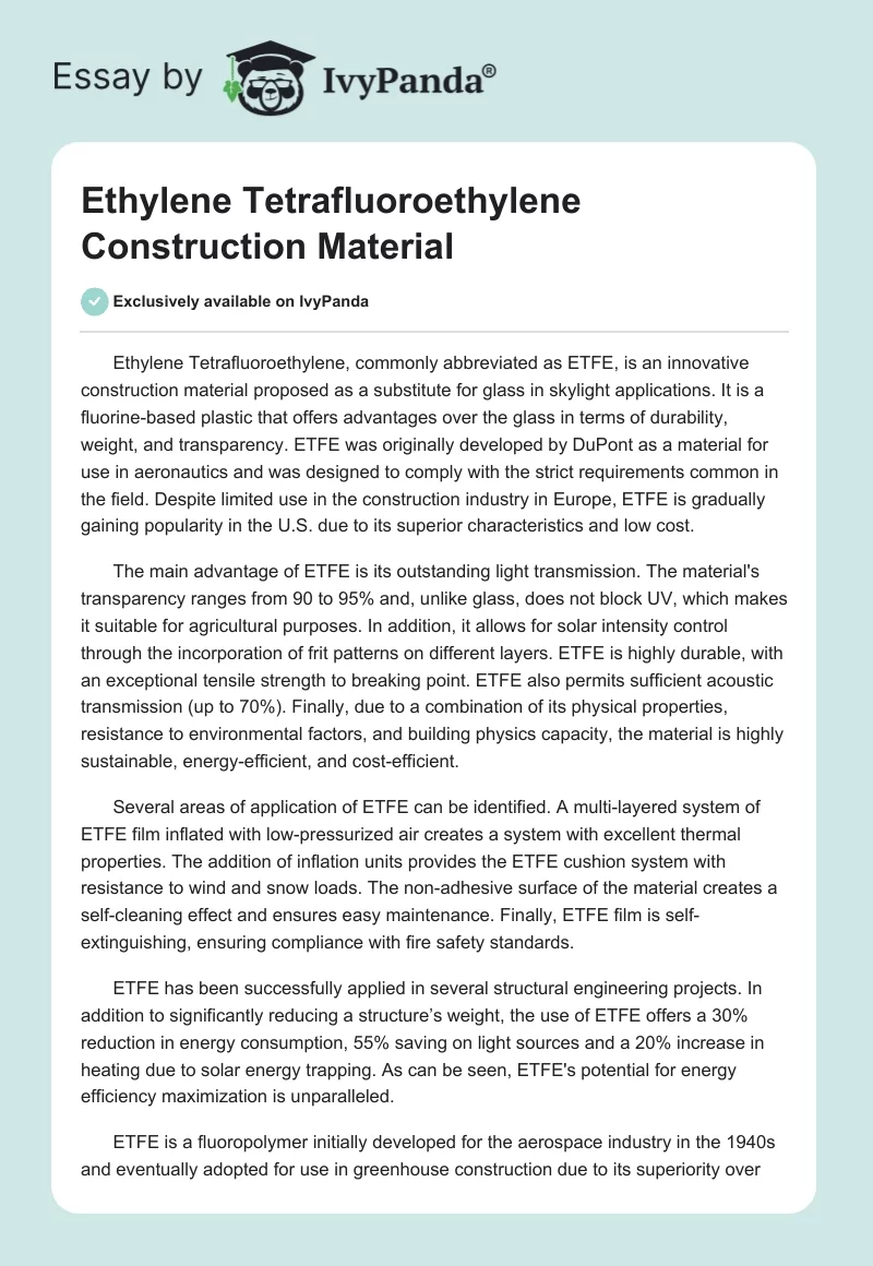 Ethylene Tetrafluoroethylene Construction Material. Page 1