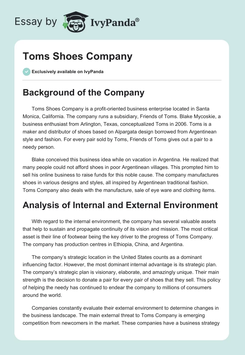 Toms Shoes Company. Page 1