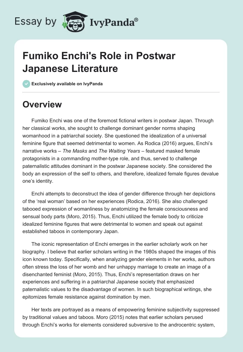 Fumiko Enchi's Role in Postwar Japanese Literature. Page 1