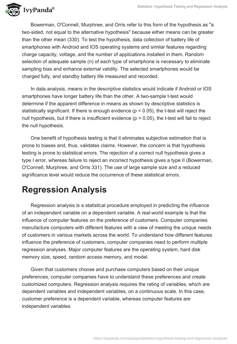 Statistics: Hypothesis Testing and Regression Analysis. Page 2