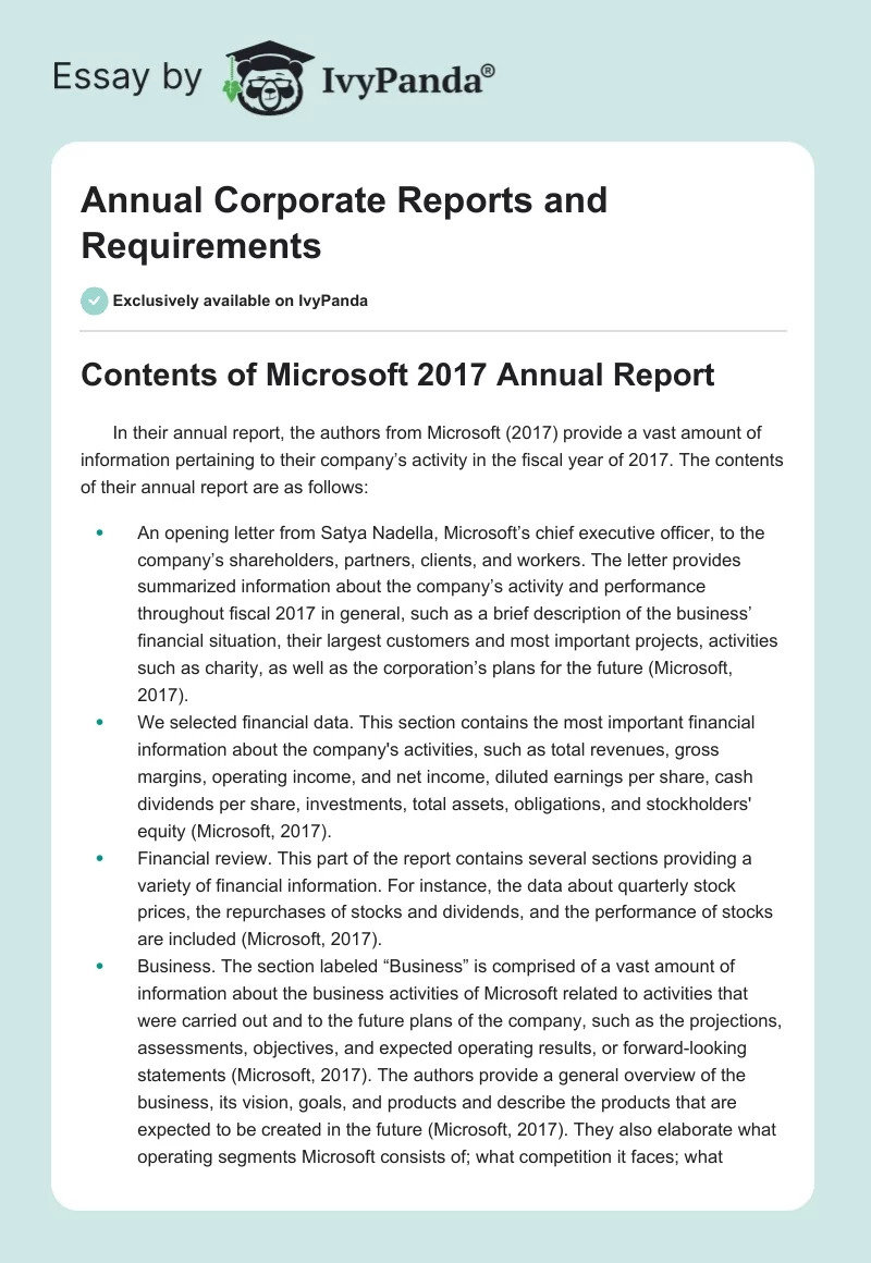 Annual Corporate Reports and Requirements. Page 1