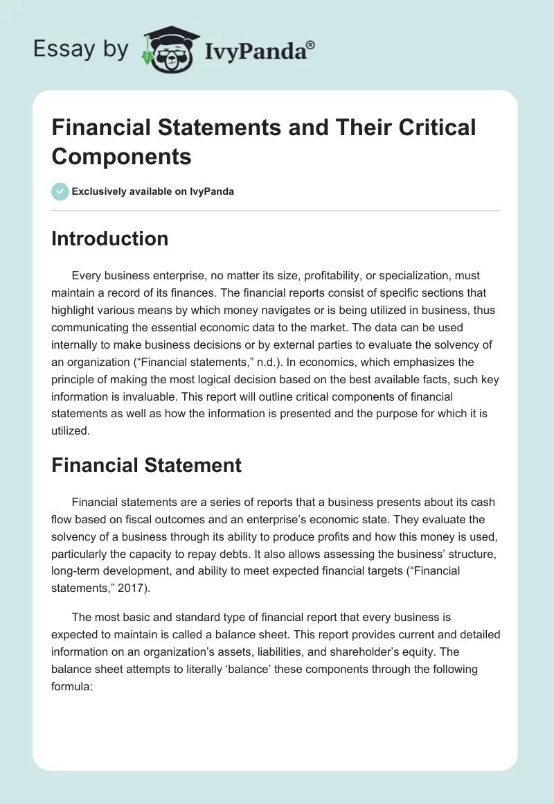Financial Statements and Their Critical Components. Page 1