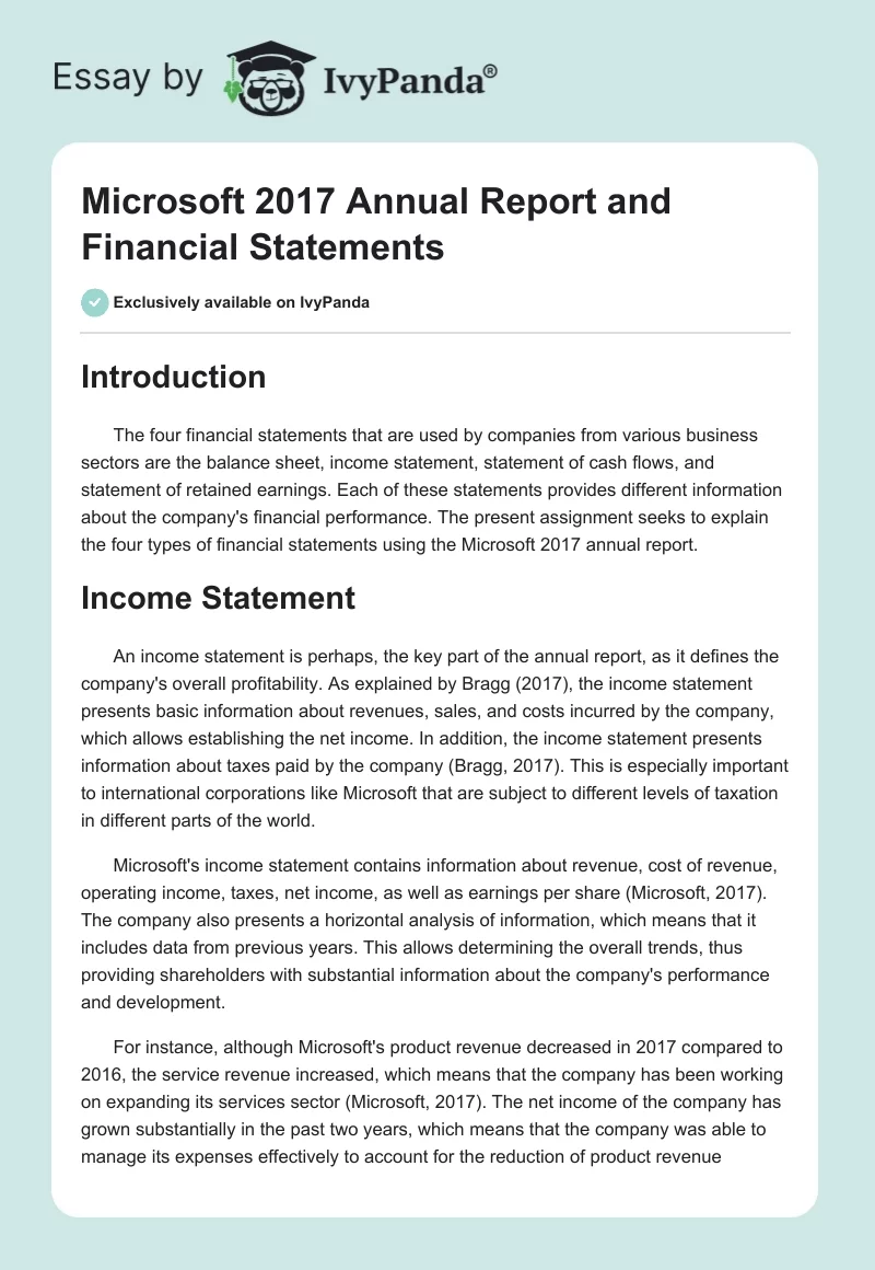 Microsoft 2017 Annual Report and Financial Statements. Page 1