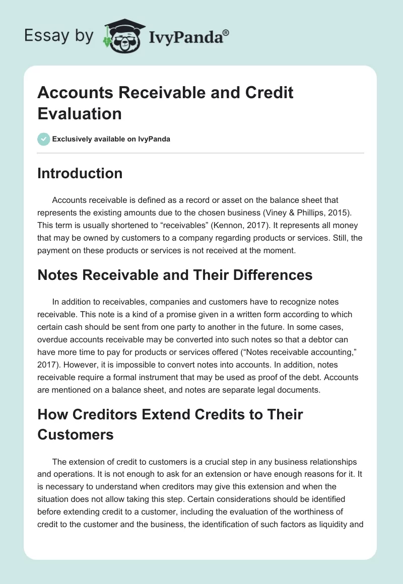 Accounts Receivable and Credit Evaluation. Page 1