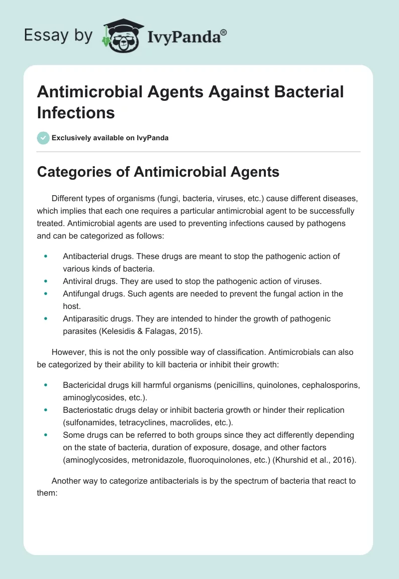 Antimicrobial Agents Against Bacterial Infections. Page 1
