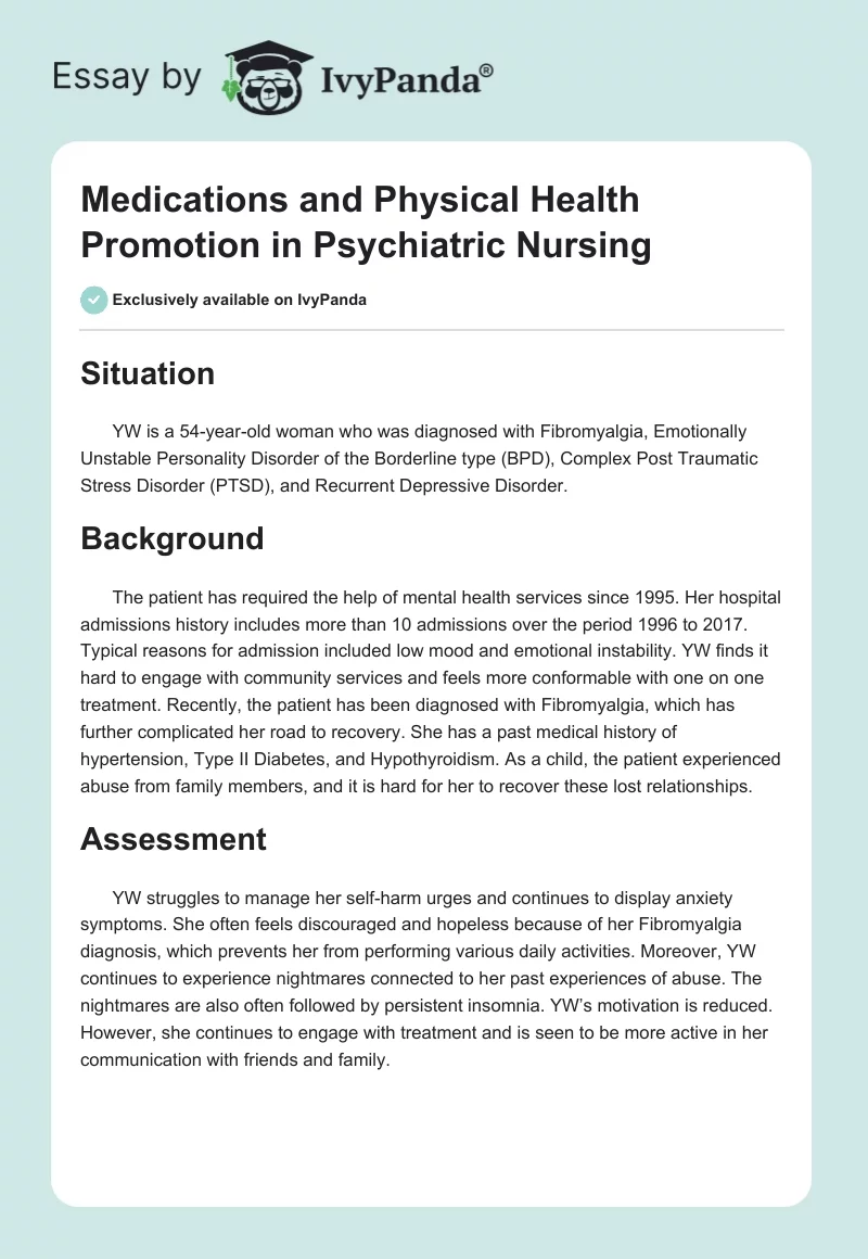 Medications and Physical Health Promotion in Psychiatric Nursing. Page 1