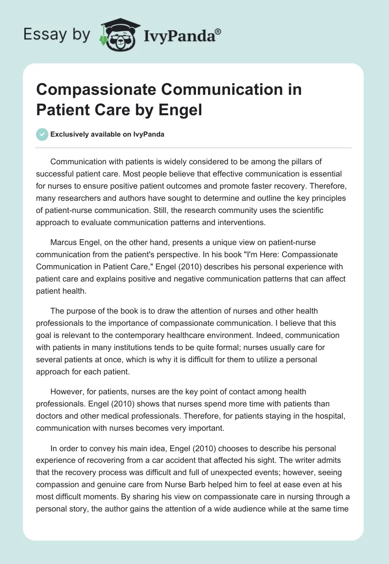 "Compassionate Communication in Patient Care" by Engel. Page 1