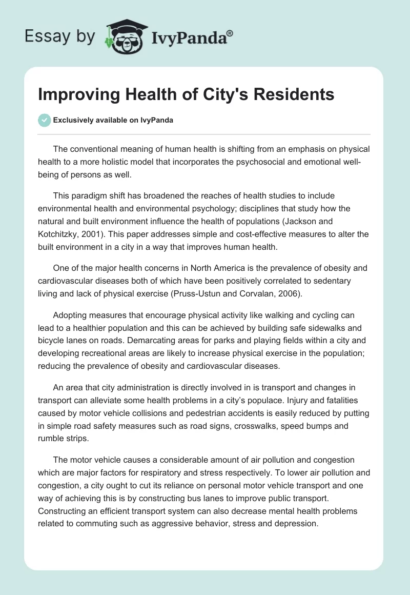 Improving Health of City's Residents. Page 1