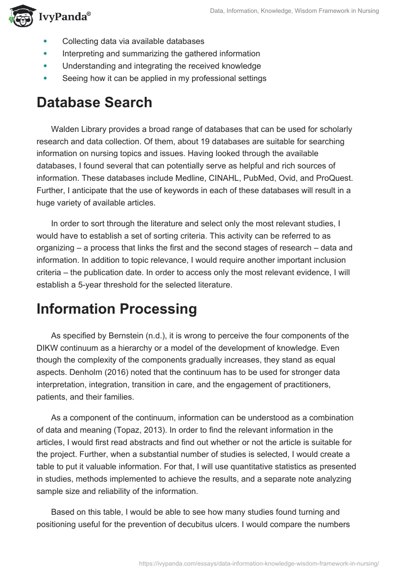 Data, Information, Knowledge, Wisdom Framework in Nursing. Page 2