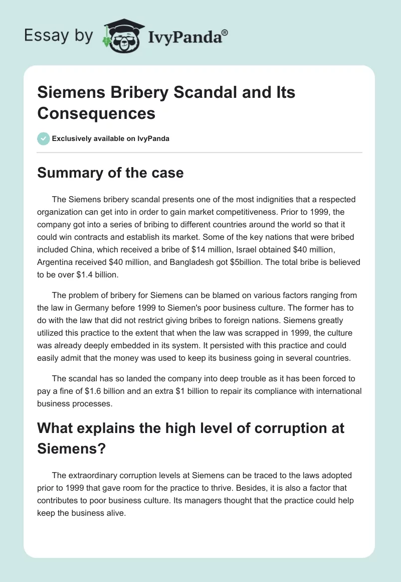 Siemens Bribery Scandal and Its Consequences. Page 1