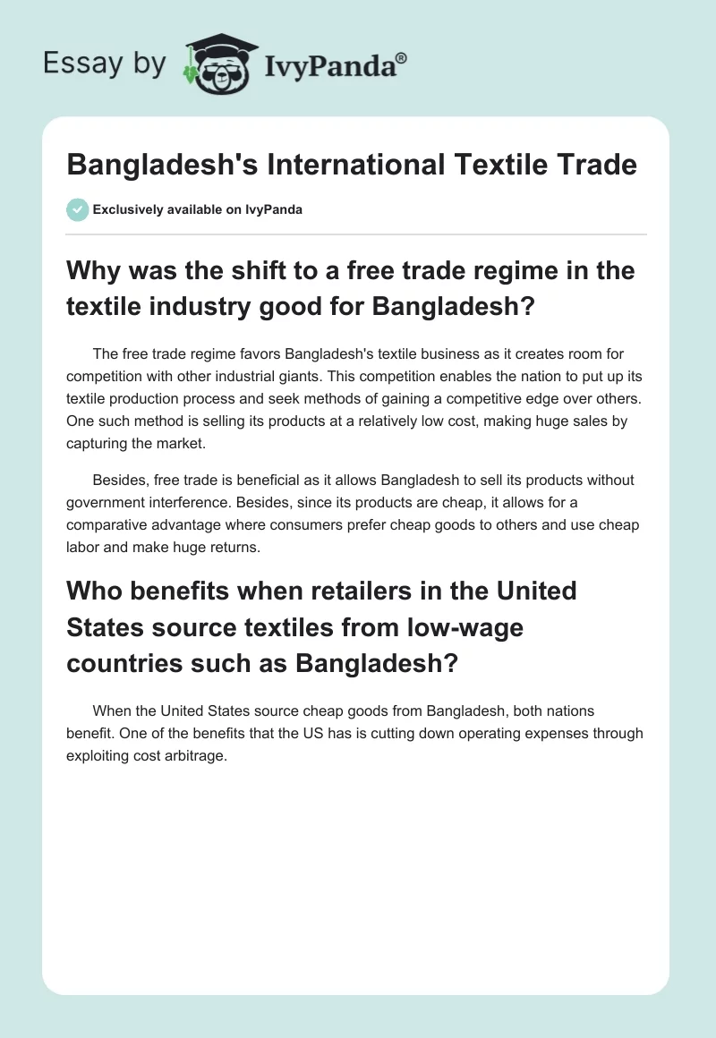 Bangladesh's International Textile Trade. Page 1