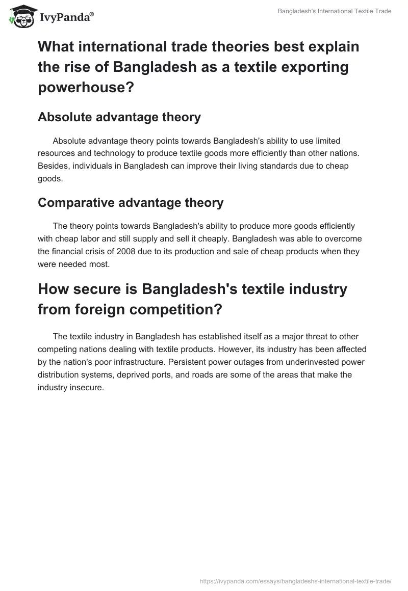 Bangladesh's International Textile Trade. Page 2