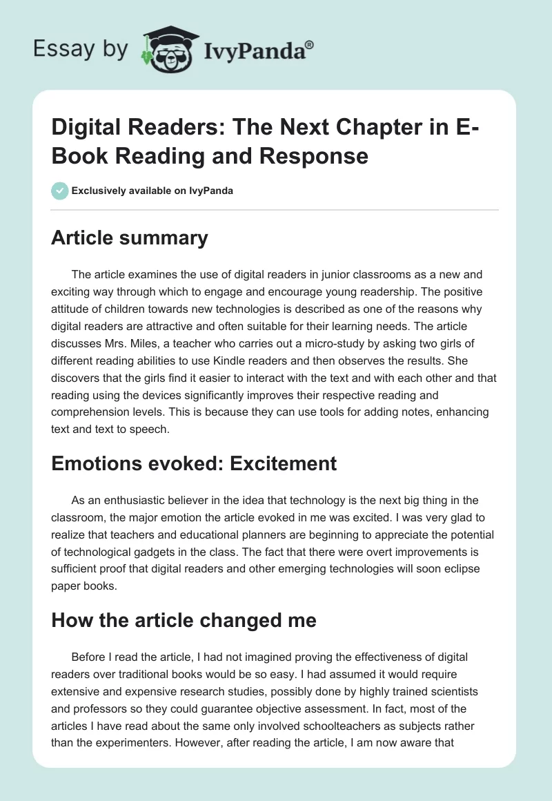 Digital Readers: The Next Chapter in E-Book Reading and Response. Page 1