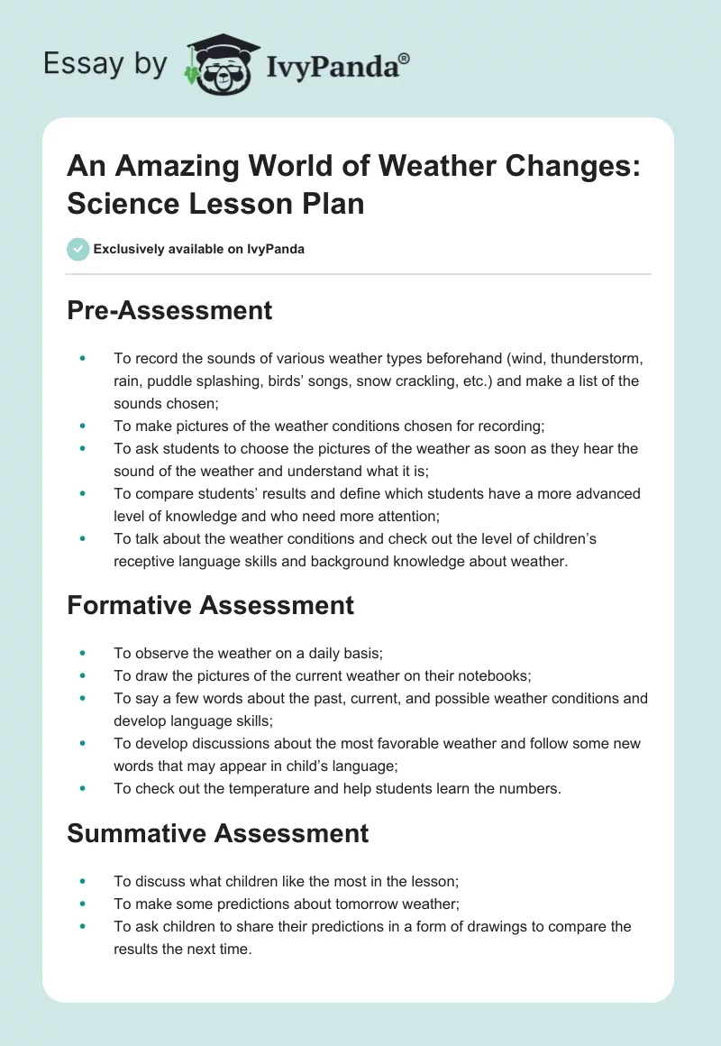 An Amazing World of Weather Changes: Science Lesson Plan. Page 1