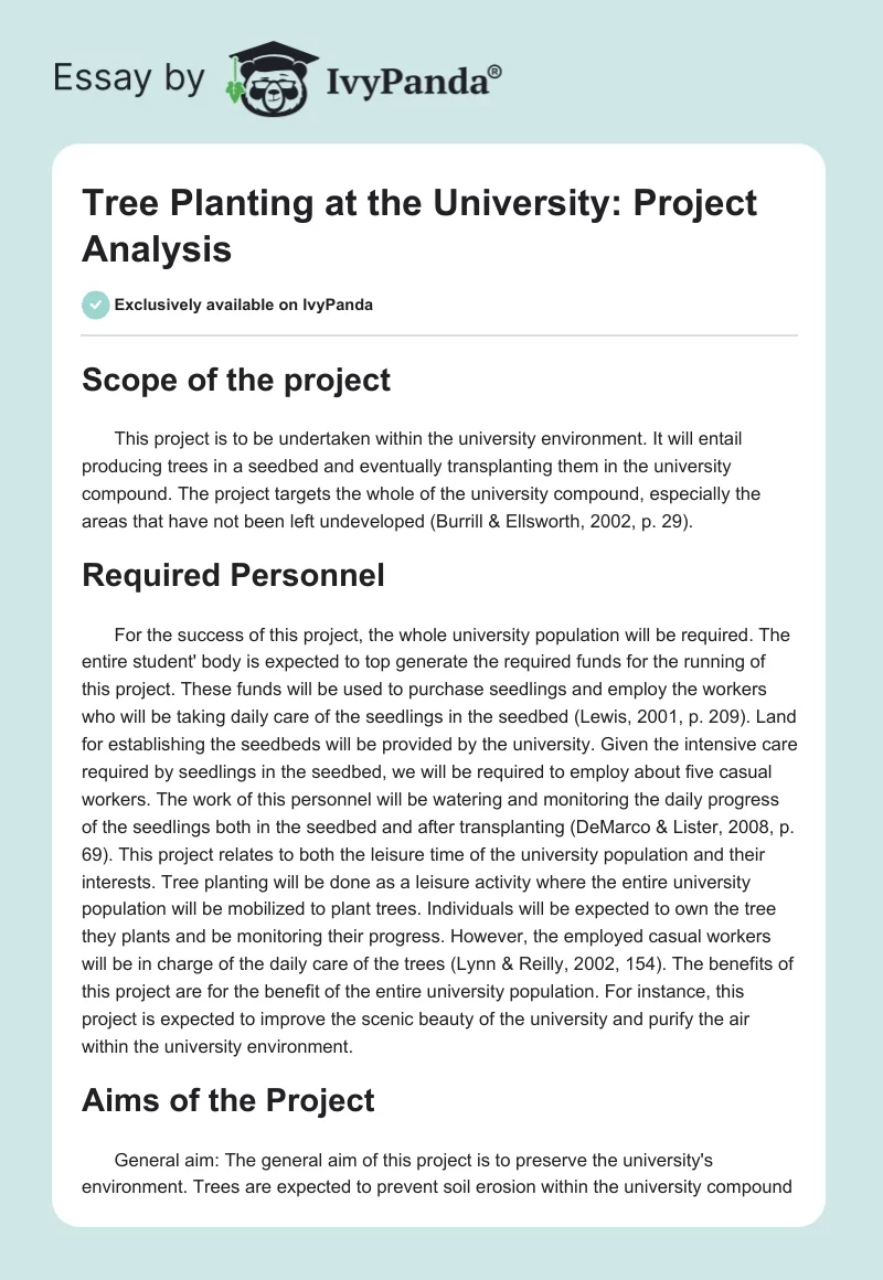 Tree Planting at the University: Project Analysis. Page 1