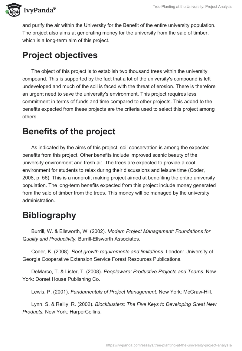 Tree Planting at the University: Project Analysis. Page 2