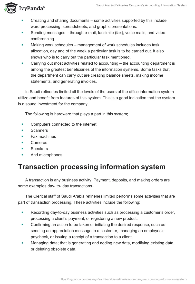 Saudi Arabia Refineries Company's Accounting Information System. Page 2