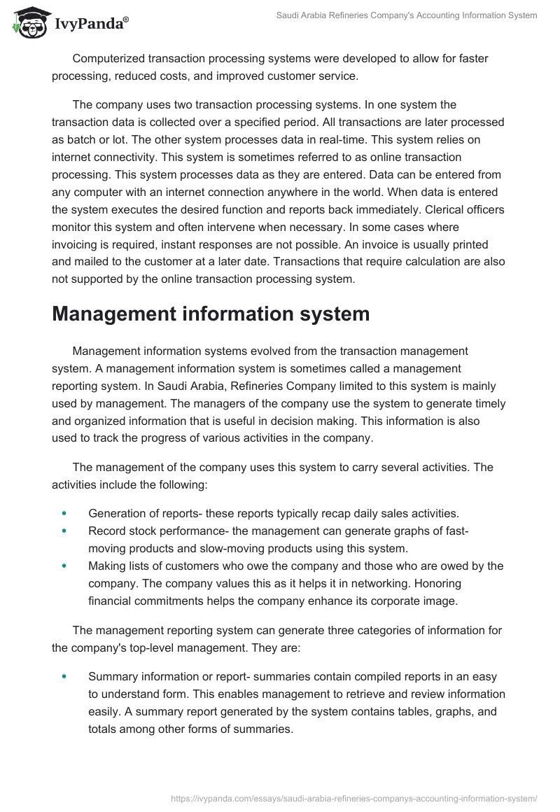 Saudi Arabia Refineries Company's Accounting Information System. Page 3