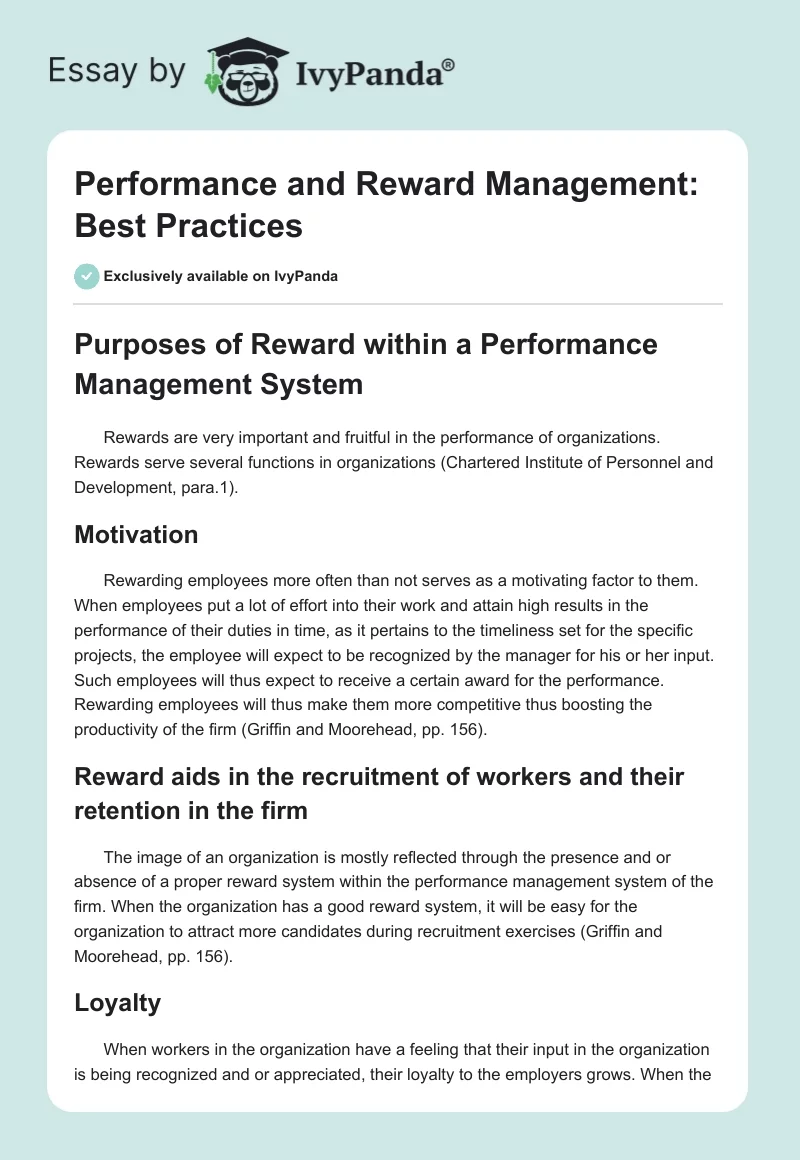 Performance & Reward Management: Best Practices - 755 Words | Report ...