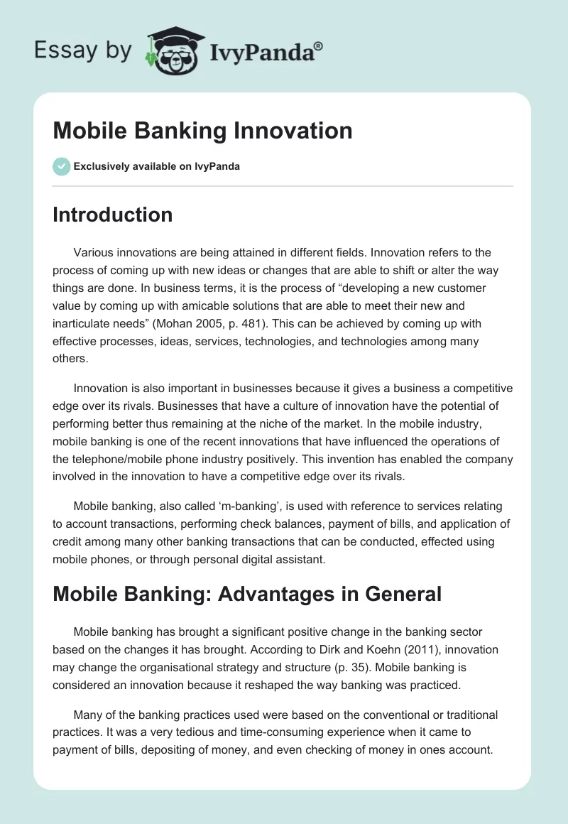 Mobile Banking Innovation. Page 1