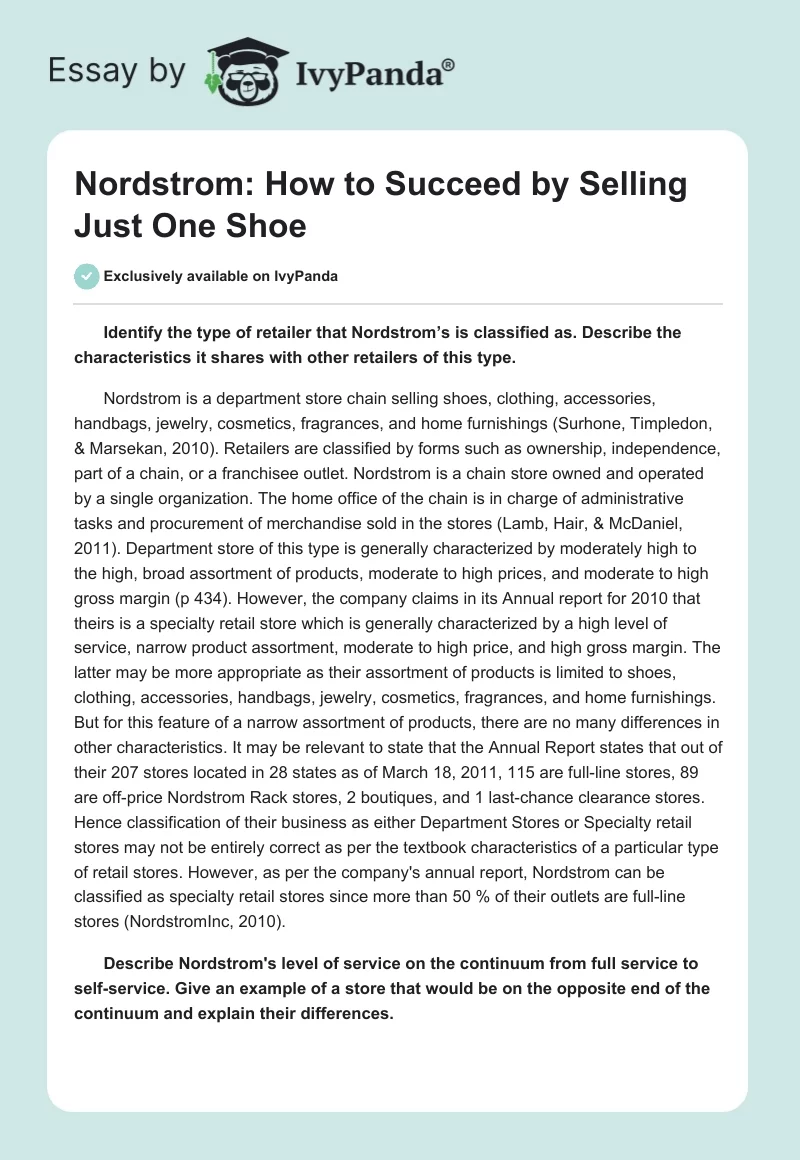 Nordstrom: How to Succeed by Selling Just One Shoe. Page 1