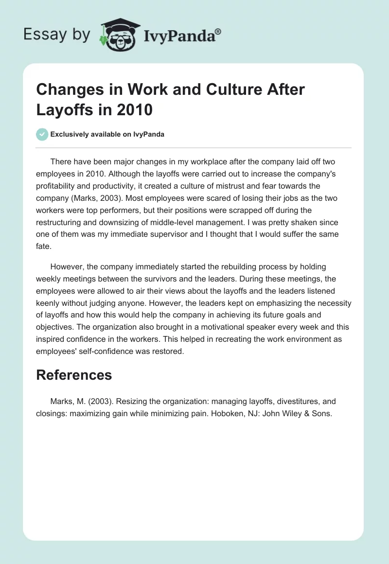 Changes in Work and Culture After Layoffs in 2010. Page 1
