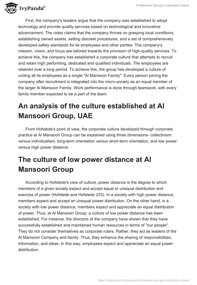 Al Mansoori Group's Corporate Culture. Page 2
