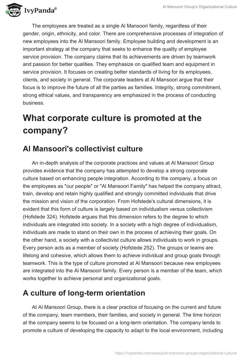 Al Mansoori Group's Organizational Culture. Page 2