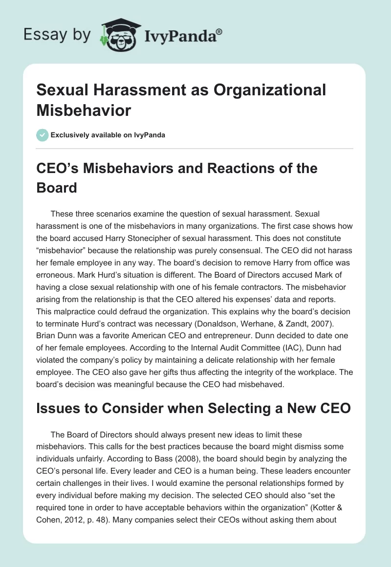 Sexual Harassment as Organizational Misbehavior. Page 1