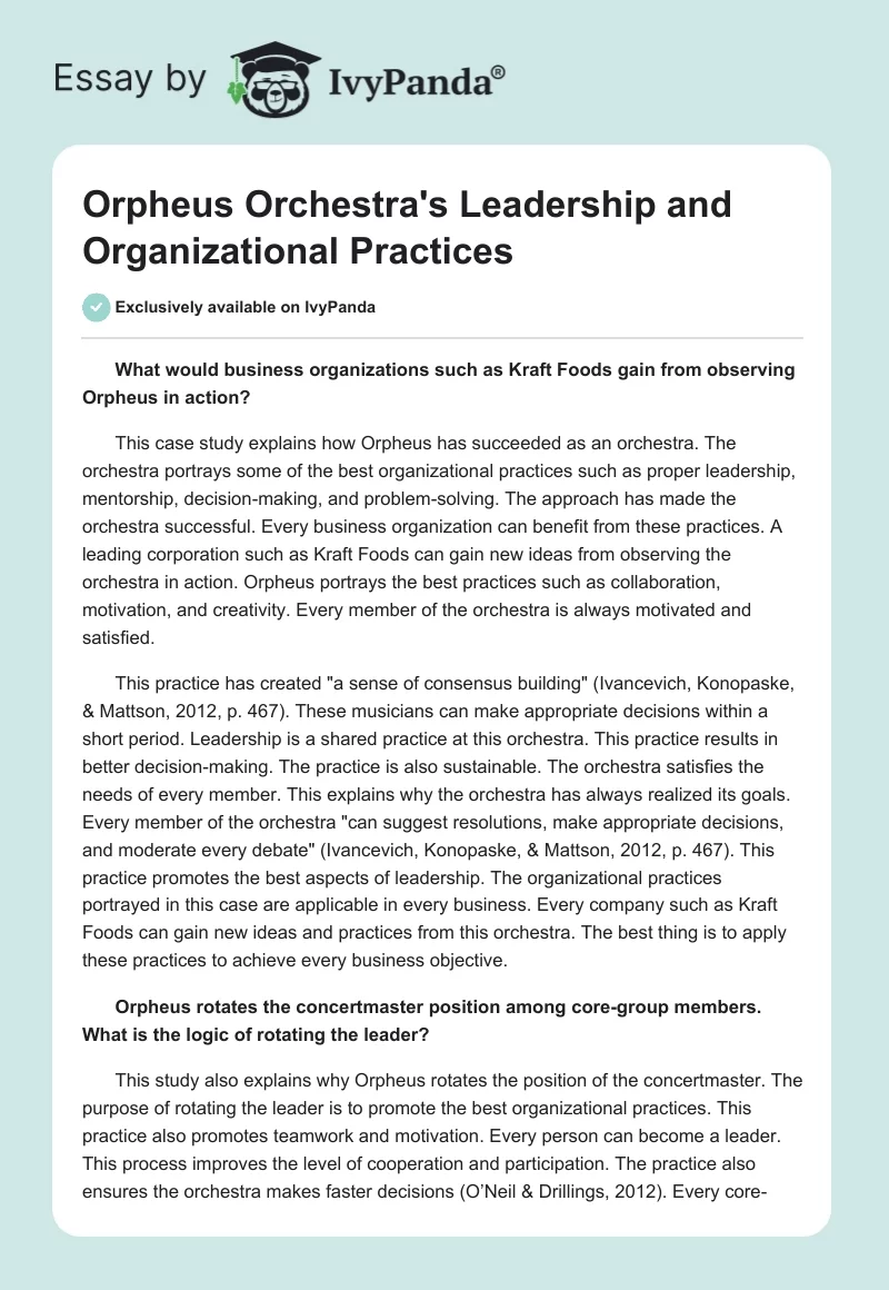 Orpheus Orchestra's Leadership and Organizational Practices. Page 1