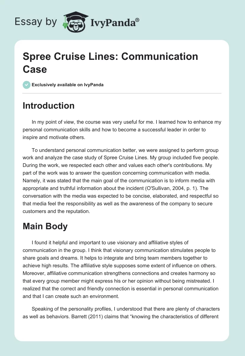 Spree Cruise Lines: Communication Case. Page 1
