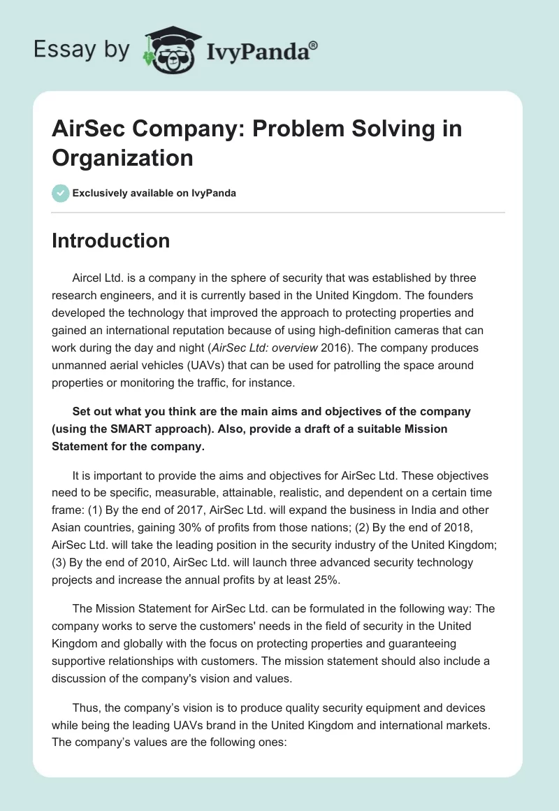 AirSec Company: Problem Solving in Organization. Page 1