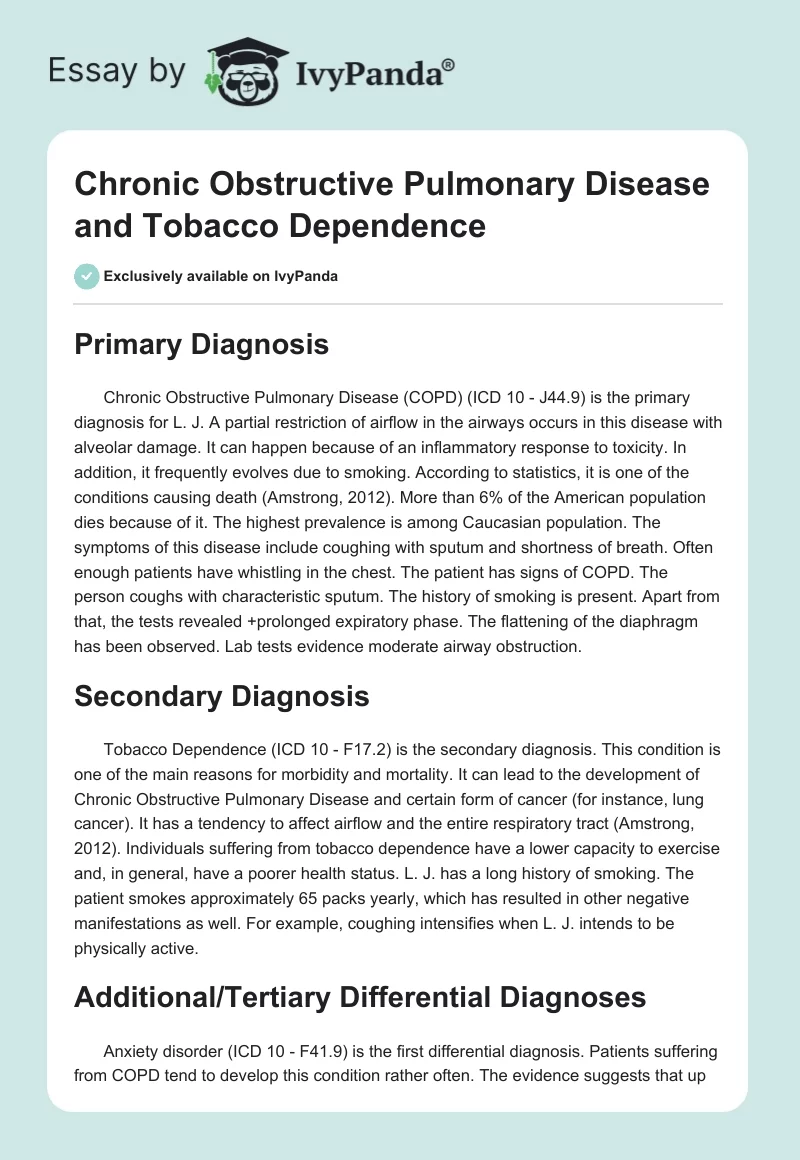 Chronic Obstructive Pulmonary Disease and Tobacco Dependence. Page 1