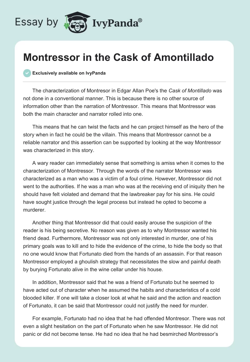 Montressor in The Cask of Amontillado. Page 1