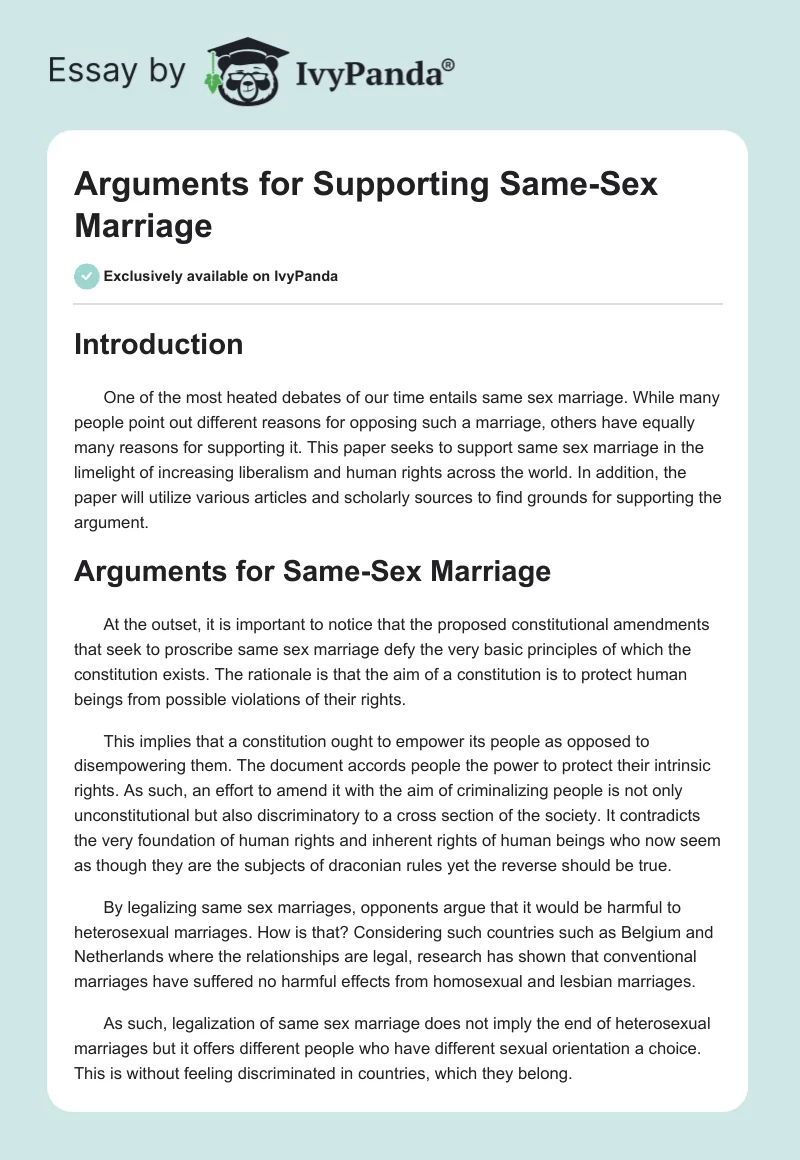 Arguments for Supporting Same-Sex Marriage. Page 1