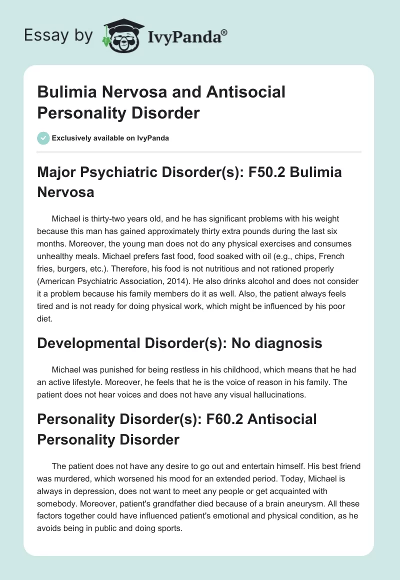 Bulimia Nervosa and Antisocial Personality Disorder. Page 1