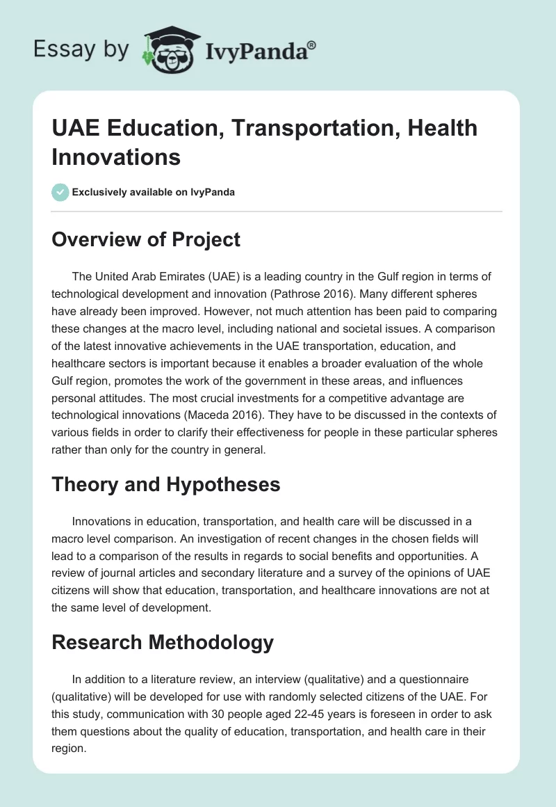 UAE Education, Transportation, Health Innovations. Page 1