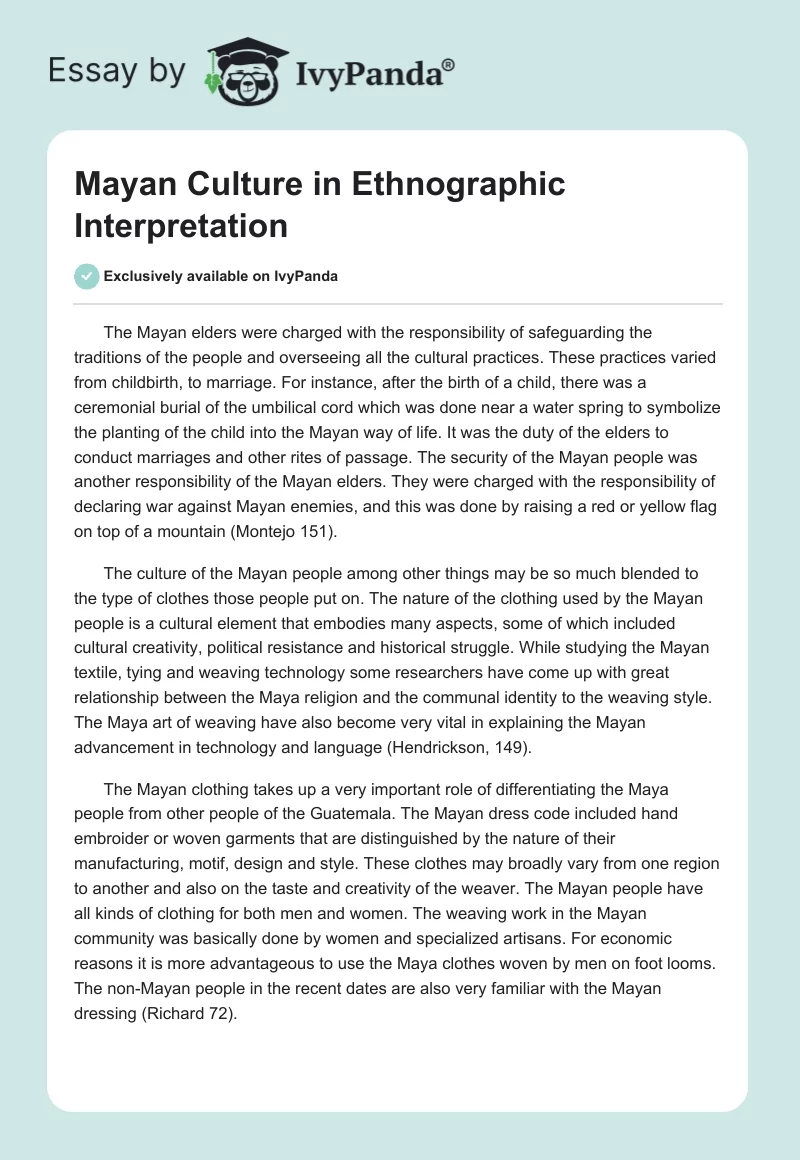 Mayan Culture in Ethnographic Interpretation. Page 1
