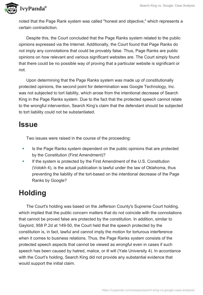 Search King vs. Google: Case Analysis. Page 3