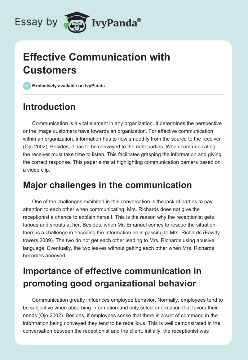 Effective Communication with Customers. Page 1