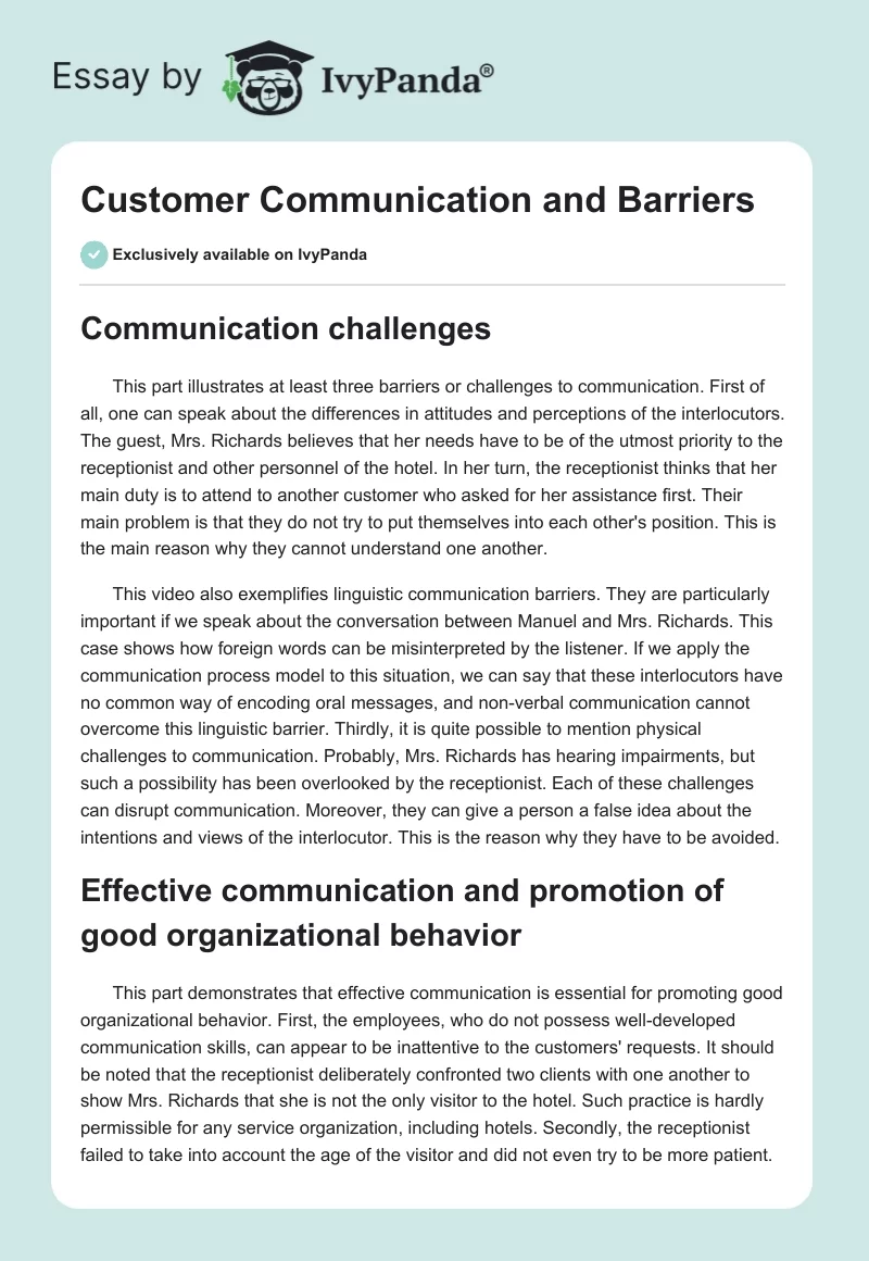 Customer Communication and Barriers. Page 1