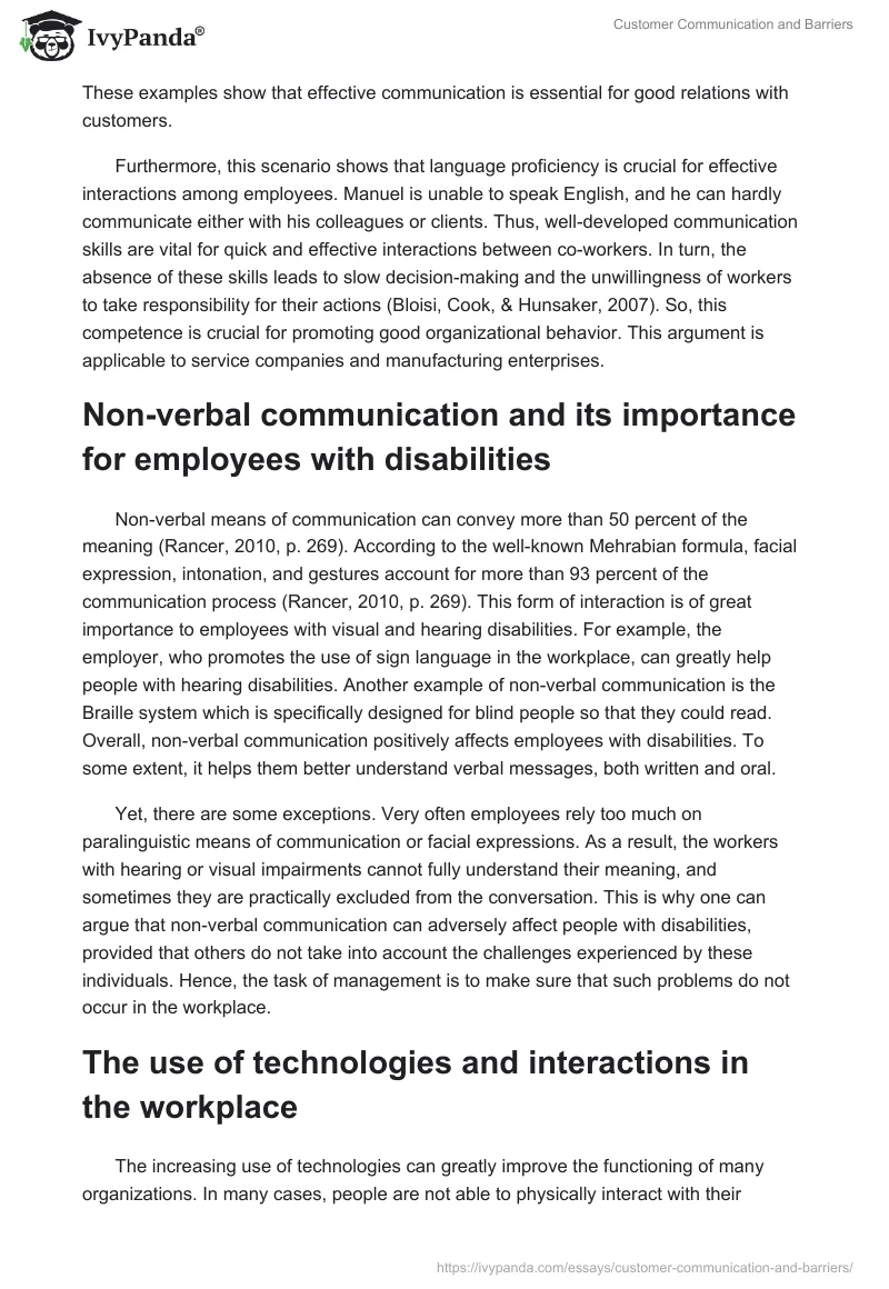 Customer Communication and Barriers. Page 2