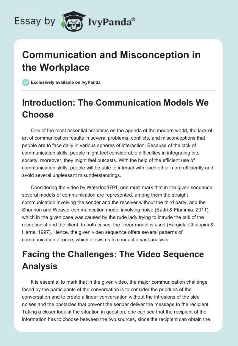 Communication and Misconception in the Workplace. Page 1
