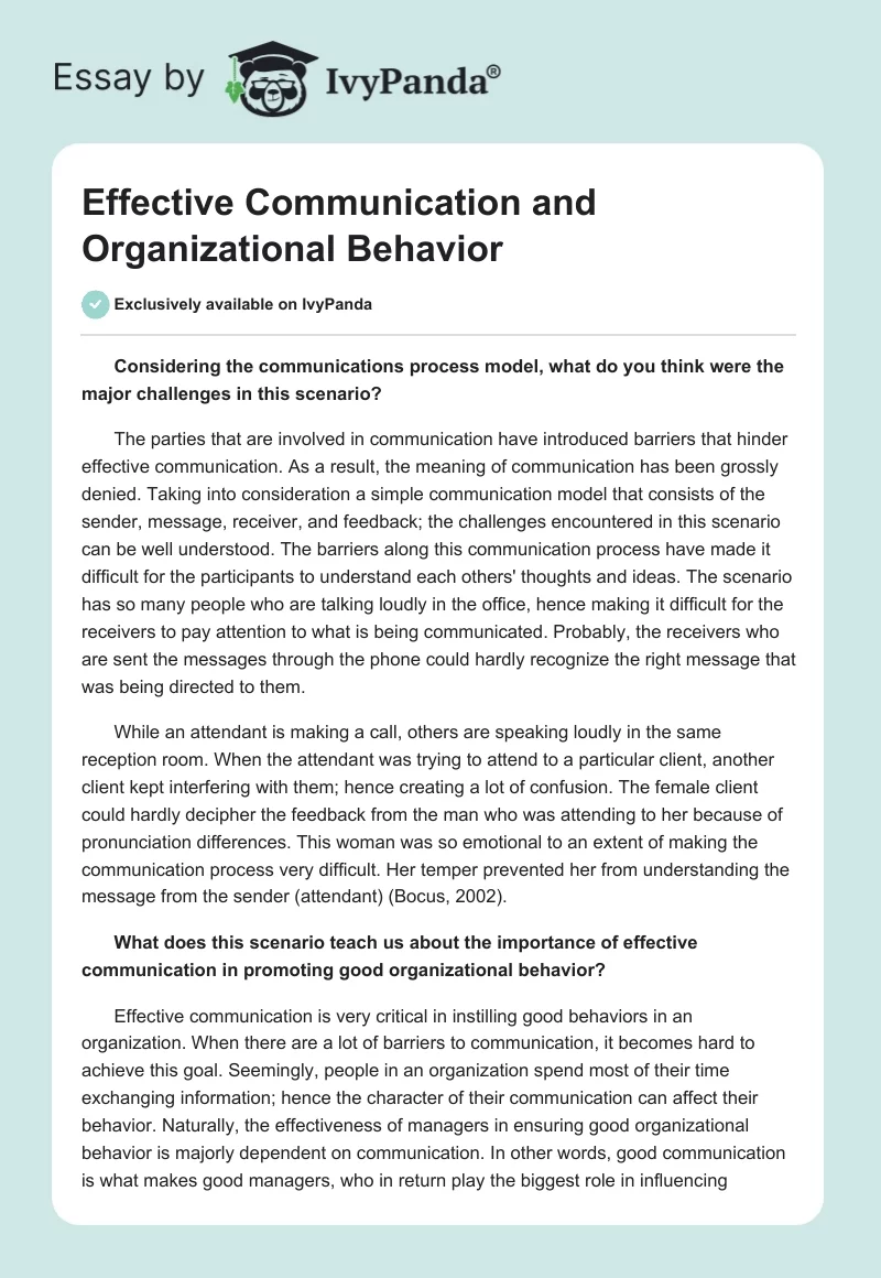 Effective Communication and Organizational Behavior. Page 1