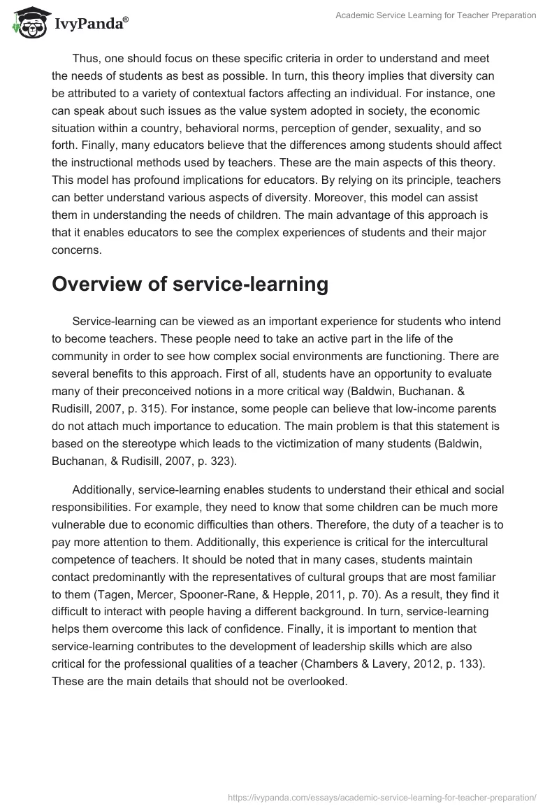 Academic Service Learning for Teacher Preparation. Page 2