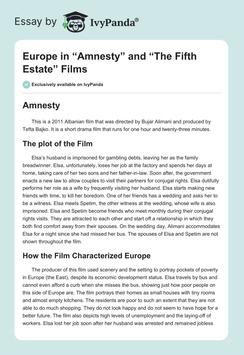 Europe in “Amnesty” and “The Fifth Estate” Films. Page 1