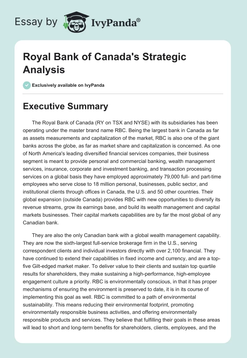 Royal Bank of Canada's Strategic Analysis. Page 1