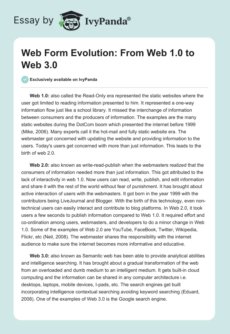 Web Form Evolution: From Web 1.0 to Web 3.0. Page 1