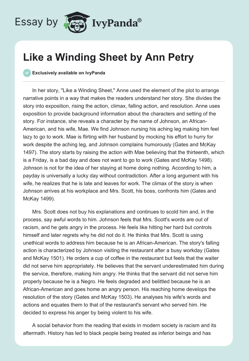 "Like a Winding Sheet" by Ann Petry. Page 1